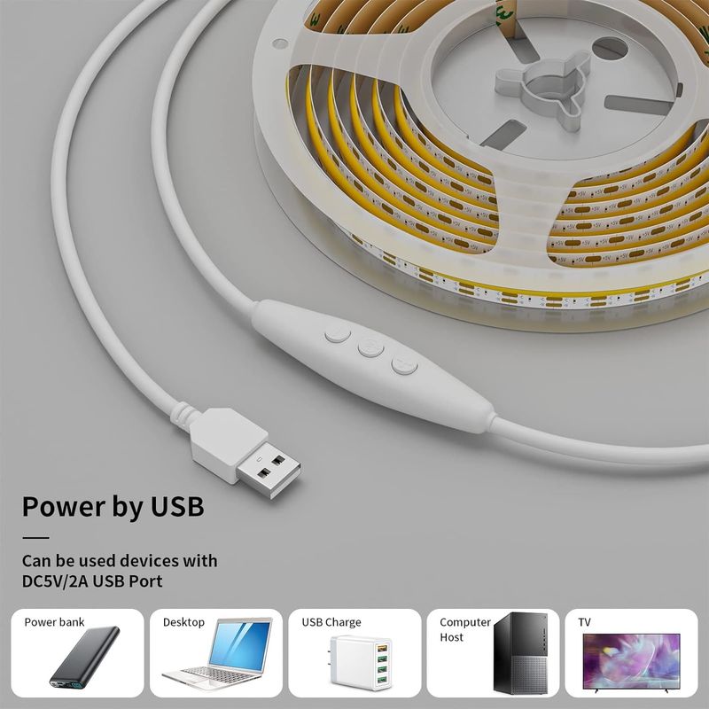 COB LED Strip Light CCT Tunable 560LEDs CRI90 2m Dimmable 2700K-6500K 24V LED Tape Lights Kit voor onder de kast slaapkamer