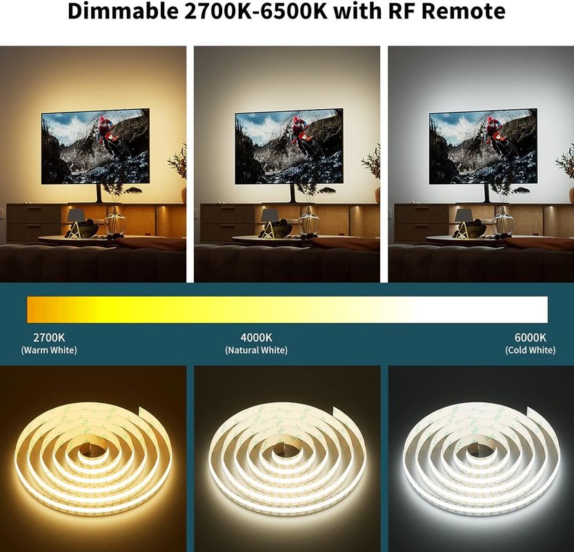 COB LED Strip Light CCT Tunable 560LEDs CRI90 2m Dimmable 2700K-6500K 24V LED Tape Lights Kit voor onder de kast slaapkamer