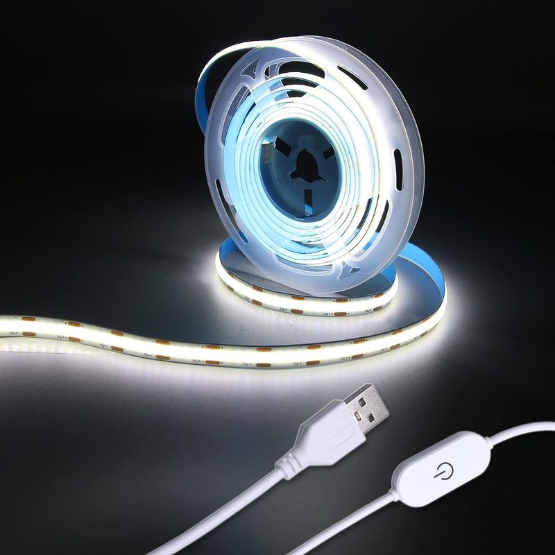 Hongtop COB Led Strip Lights 5V USB 6.56ft/2m 640LEDs Touch Stepless Dimmable 6000K Wit 13W