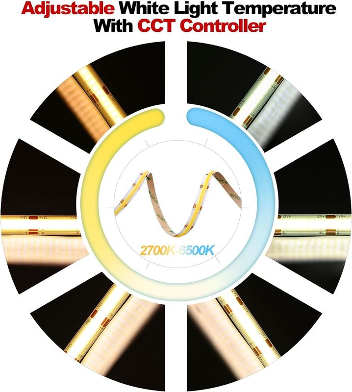 560LEDs COB LED Strip 90 CRI CCT Flexible COB 3M met adapter en mini RF controller