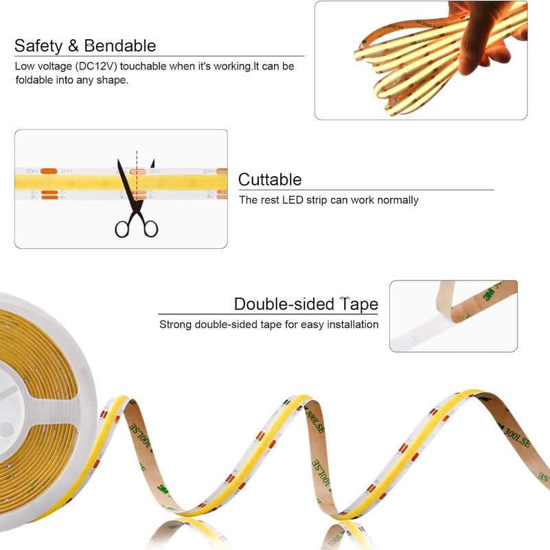 560LEDs COB LED Strip 90 CRI CCT Flexible COB 3M met adapter en mini RF controller