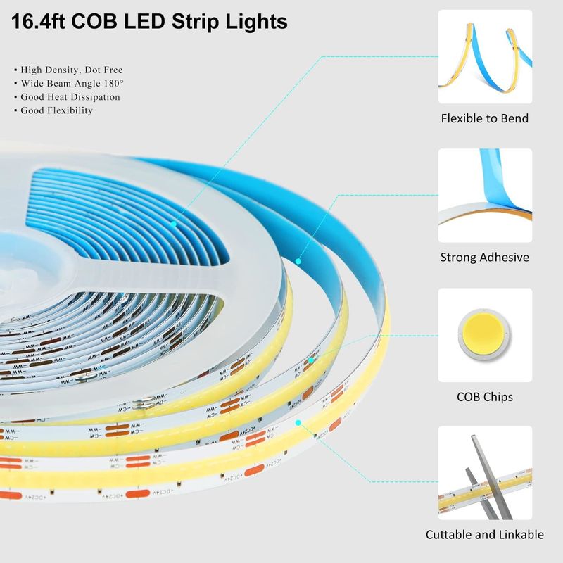 COB LED Strip Lights CCT (2700K-6500K Tunable) 2M 560LEDs/m CRI90 Led Tape Light Kit met doos pakket led strip voor thuis