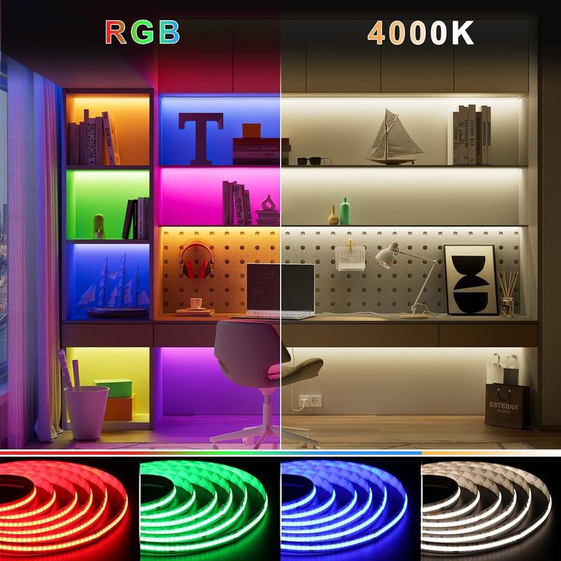 Dimmable 19W RGBW COB LED strip met 784 LEDs/m IP20 rating en DMX512/RF/Bluetooth/WiFi Control