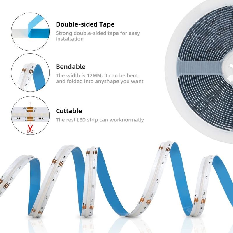 Dimmable 19W RGBW COB LED strip met 784 LEDs/m IP20 rating en DMX512/RF/Bluetooth/WiFi Control