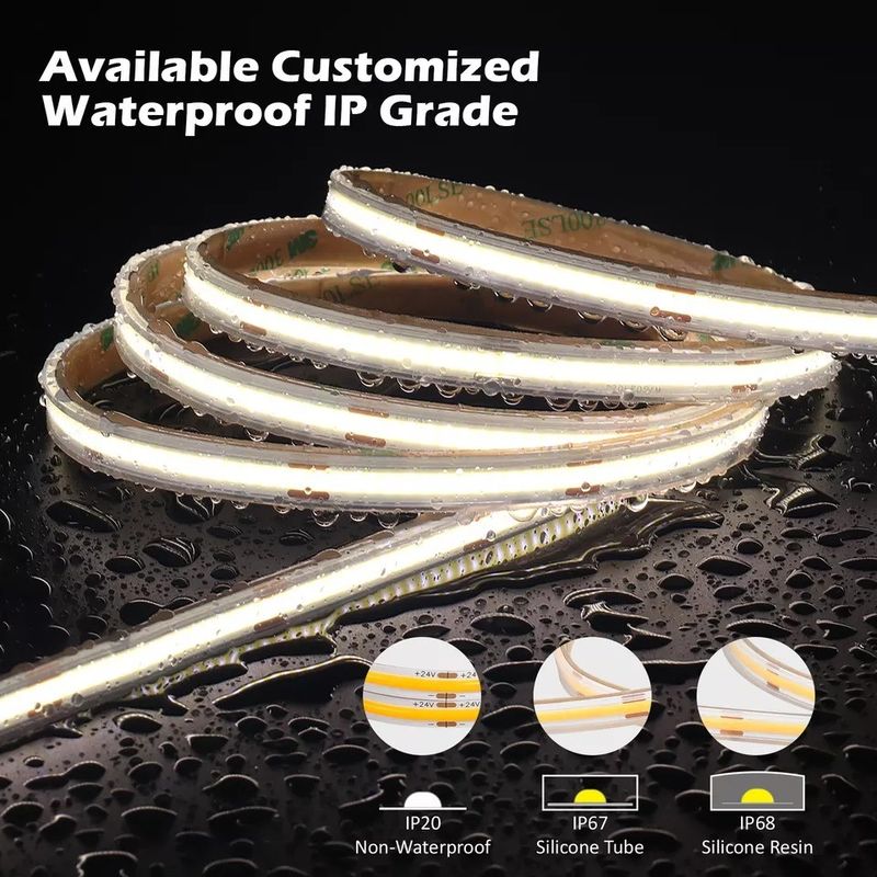 12V 24V waterdicht IP65 IP67 IP68 CRI90 Dimmable 5M Flexible COB LED Strip voor binnen buiten