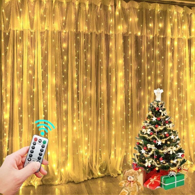 3500K Warm White LED Curtain Light voor slaapkamerdecoratie 3x2.4m 240d USB Power Modes