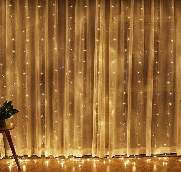 3500K Warm White LED Curtain Light voor slaapkamerdecoratie 3x2.4m 240d USB Power Modes
