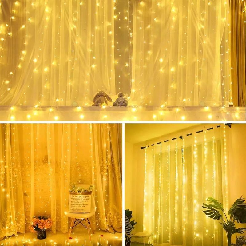 3500K Warm White LED Curtain Light voor slaapkamerdecoratie 3x2.4m 240d USB Power Modes