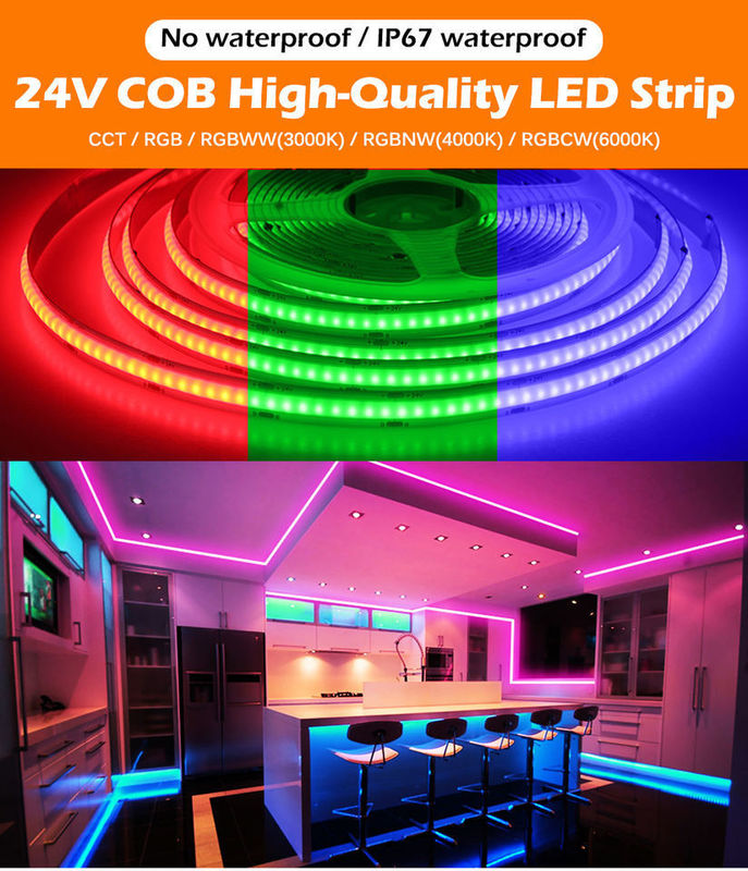 LED-band 5m/lot Smd 320 384 840 leds/m Waterdicht Flexibel Cob Led Strip Dc 24v Ra90 RGBCCT 3000k 4000k 6000k