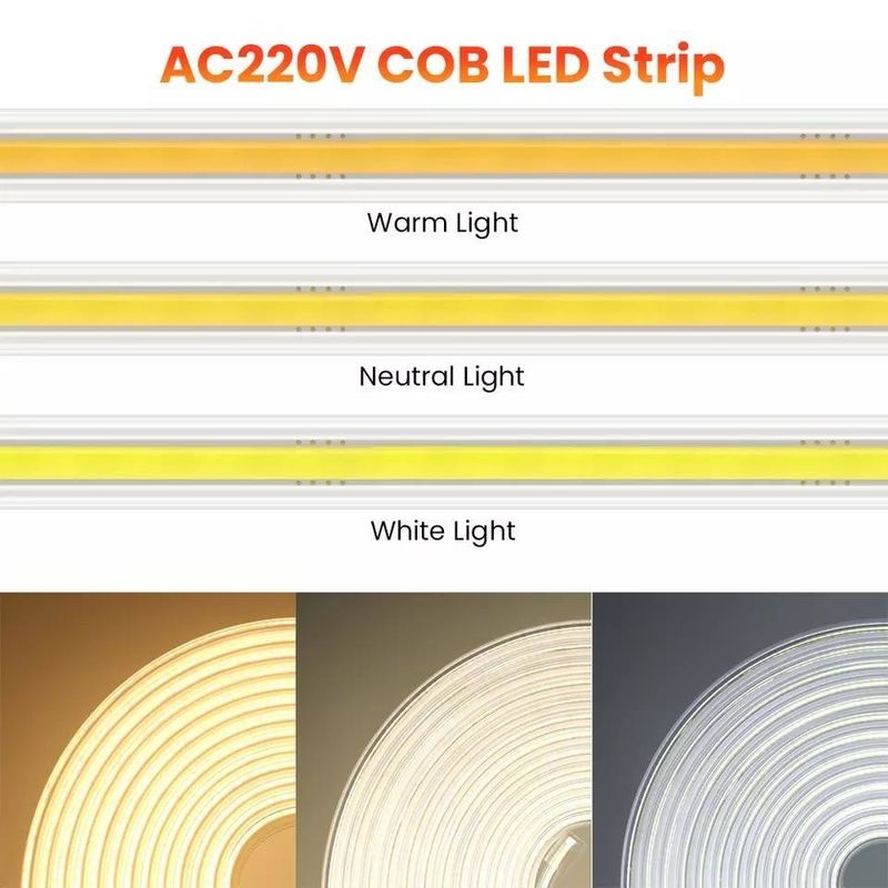 220v 280LEDs/m Wit/warmwit/neutraal wit COB LED strip CE RoHS 100m 50m Hoogspanning
