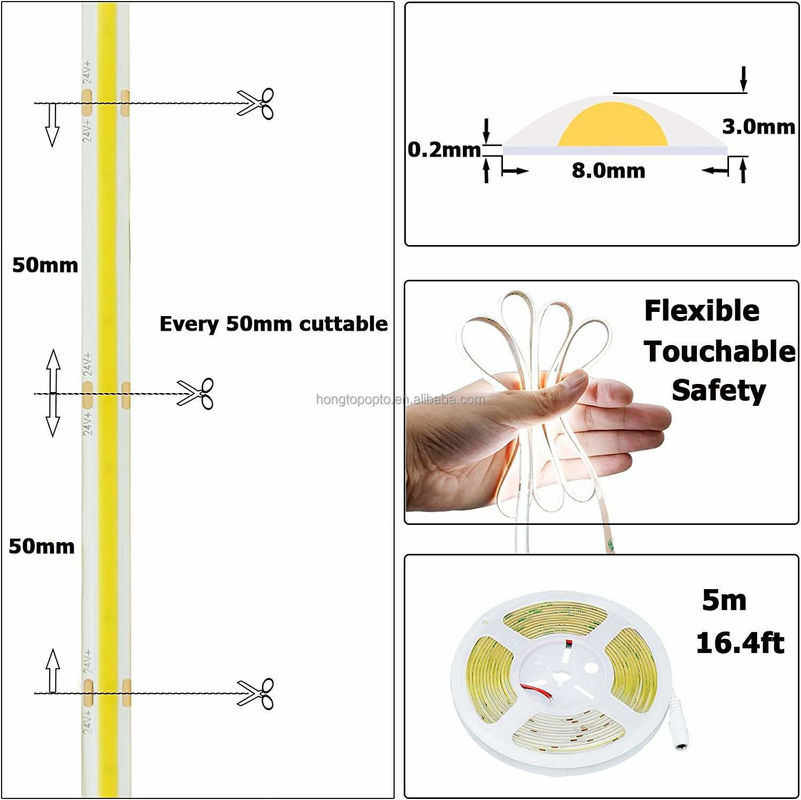 Geen drukvermindering COB LED strip DC24V CRI90 312LEDs/m 10Meter Werktijd 30000 uur