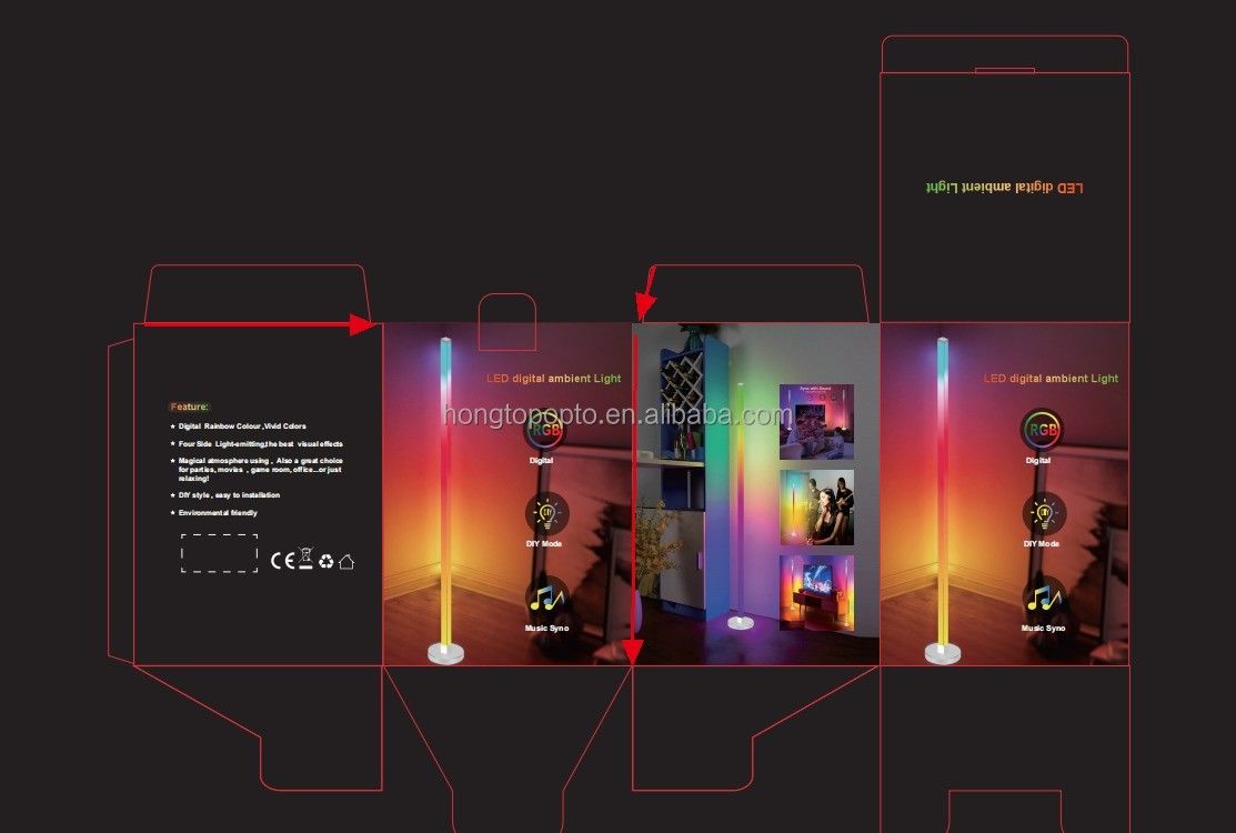 35*35*450mm RGB kleurrijke afstandsbediening LED vloerlamp voor slaapkamer omgevingsverlichting