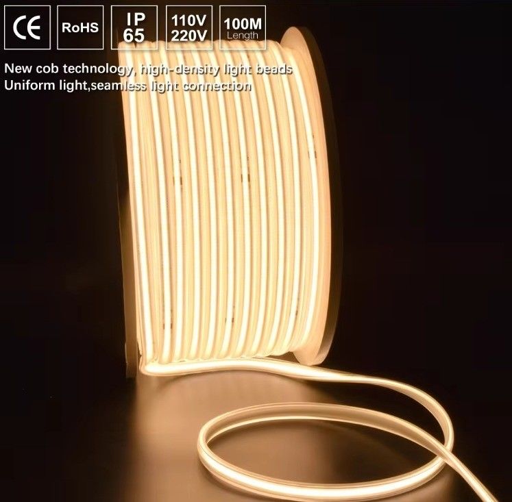 Hoogspanningsflexibel COB LED-strooklicht IP65 waterdicht 50M 100M per spoel met 30000 uur levensduur en 80 CRI